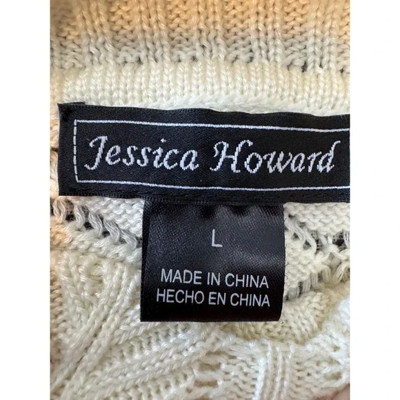 Ivory Knit Dress Short Sleeve Mock Neck Diamond Pattern‎ L - Picture 8 of 10